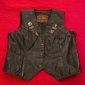 Large black first classic leather gear women’s motorcycle vest.
